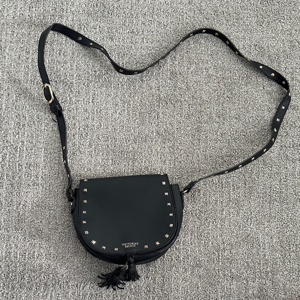 Victoria's Secret Black Studded Tassel Crossbody
